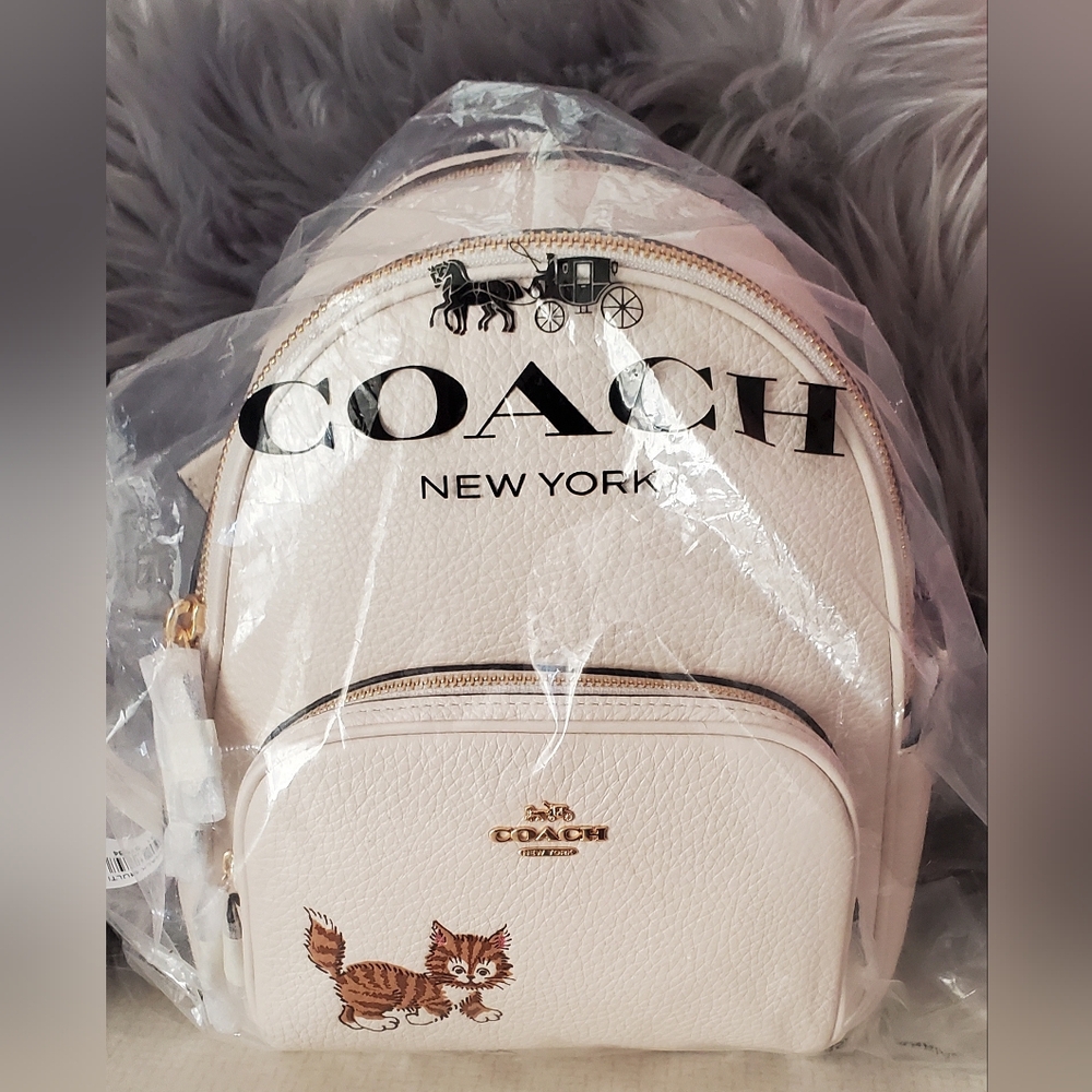 NWT COACH Mini Court Leather Backpack w/ Dancing Kitten 🐈